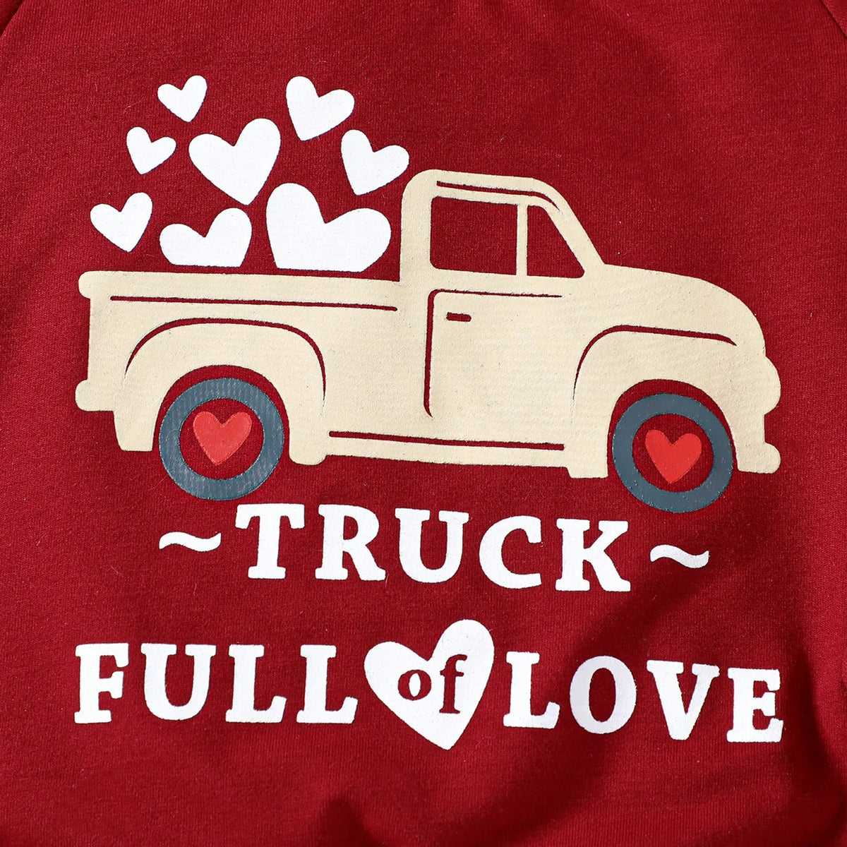 Long sleeve truck letter heart print sweatshirt and sweatpants two-piece set for babies and toddlers, cotton blend, pullover style