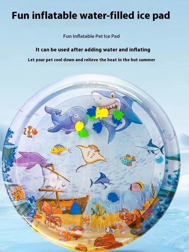 Summer cooling pet water bed PVC ice pad for cats with shark pirate ship design, 100cm size
