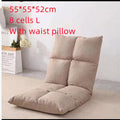 Beige lazy sofa floor chair with adjustable backrest on living room floor showing six-angle mechanism