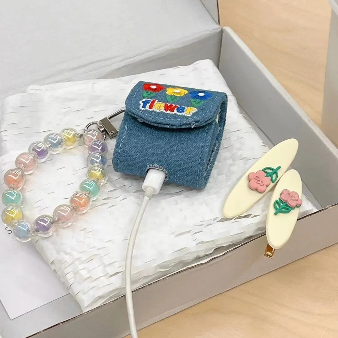 Denim earphone cover for Apple AirPods in denim blue and dark blue with all-inclusive universal fit