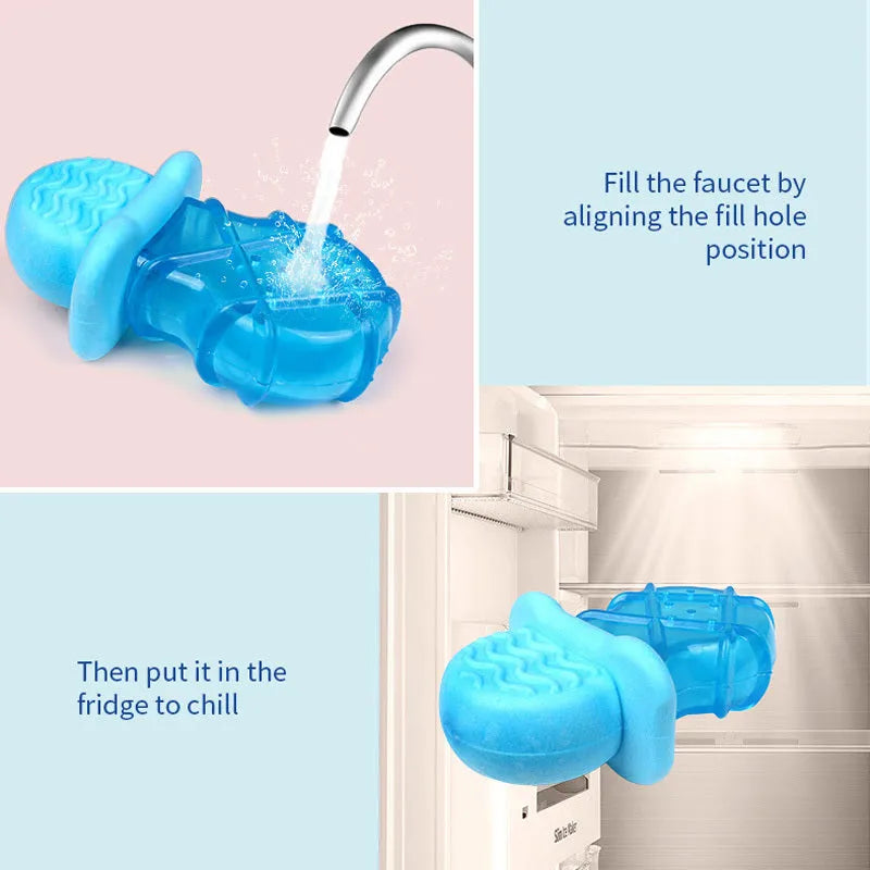 Summer cooling dog toy set with water-filled popsicle, pacifier and ring toys for frozen teething relief