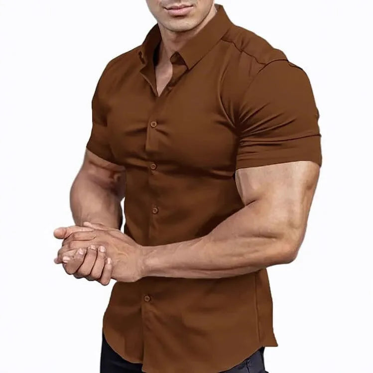 Men's short sleeve printed casual shirt with cardigan collar in multiple colour options