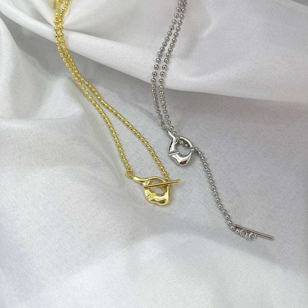 925 silver round bead clavicle chain necklace for women electroplated finish silver tone