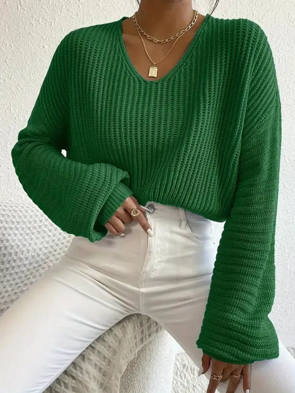 Women's solid colour long sleeve pullover casual top in loose fit