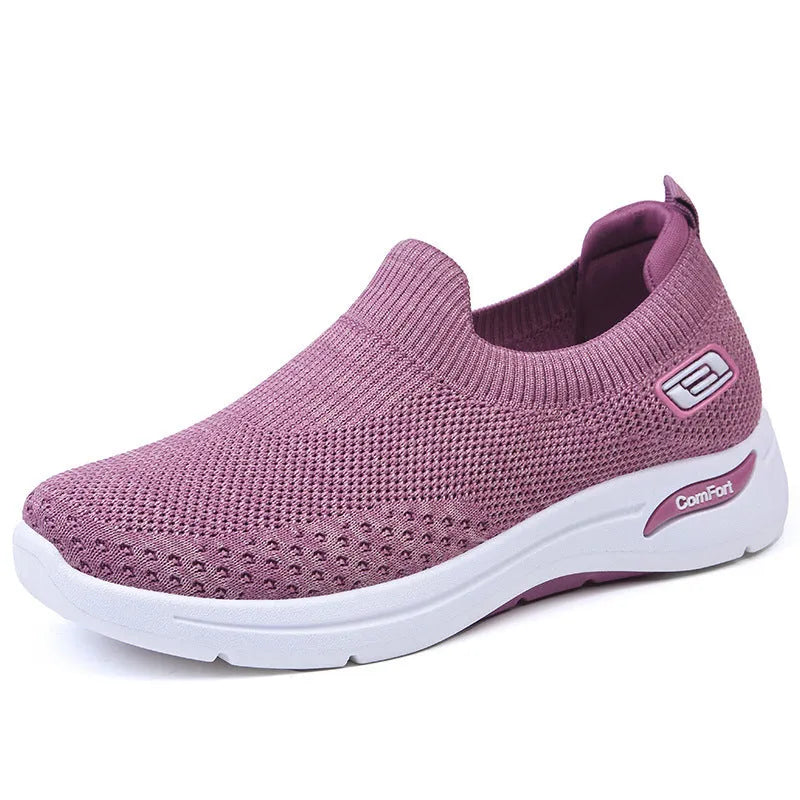 Women's casual soft bottom breathable mesh sneakers flat heel PVC sole in solid colour