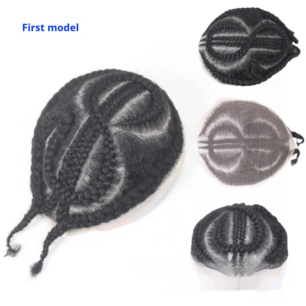 Men's hand-woven human hair African braid wig in a natural style, available in Full Lace and Q6LacePU options