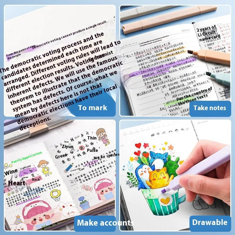 Set of double-ended fluorescent highlighting pens in mixed colours on a white background.