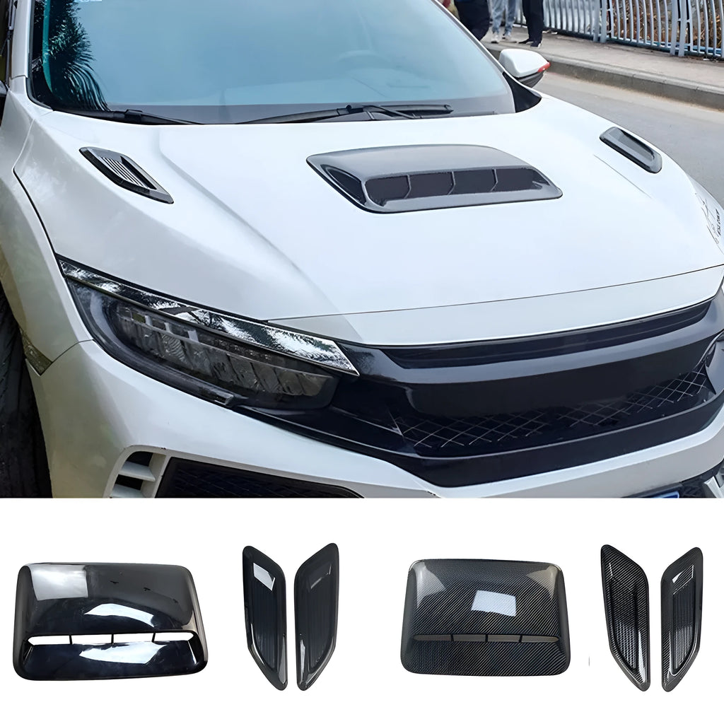 ABS car airscoop shroud set showing engine cover and side vent pieces in black finish