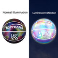 Holographic reflective size 7 PU basketball in White Moonlight colour on court