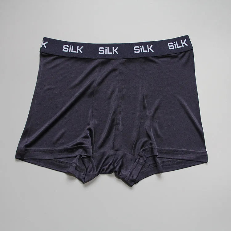 Men's silk casual shorts in navy blue with mid waist design and loose fit