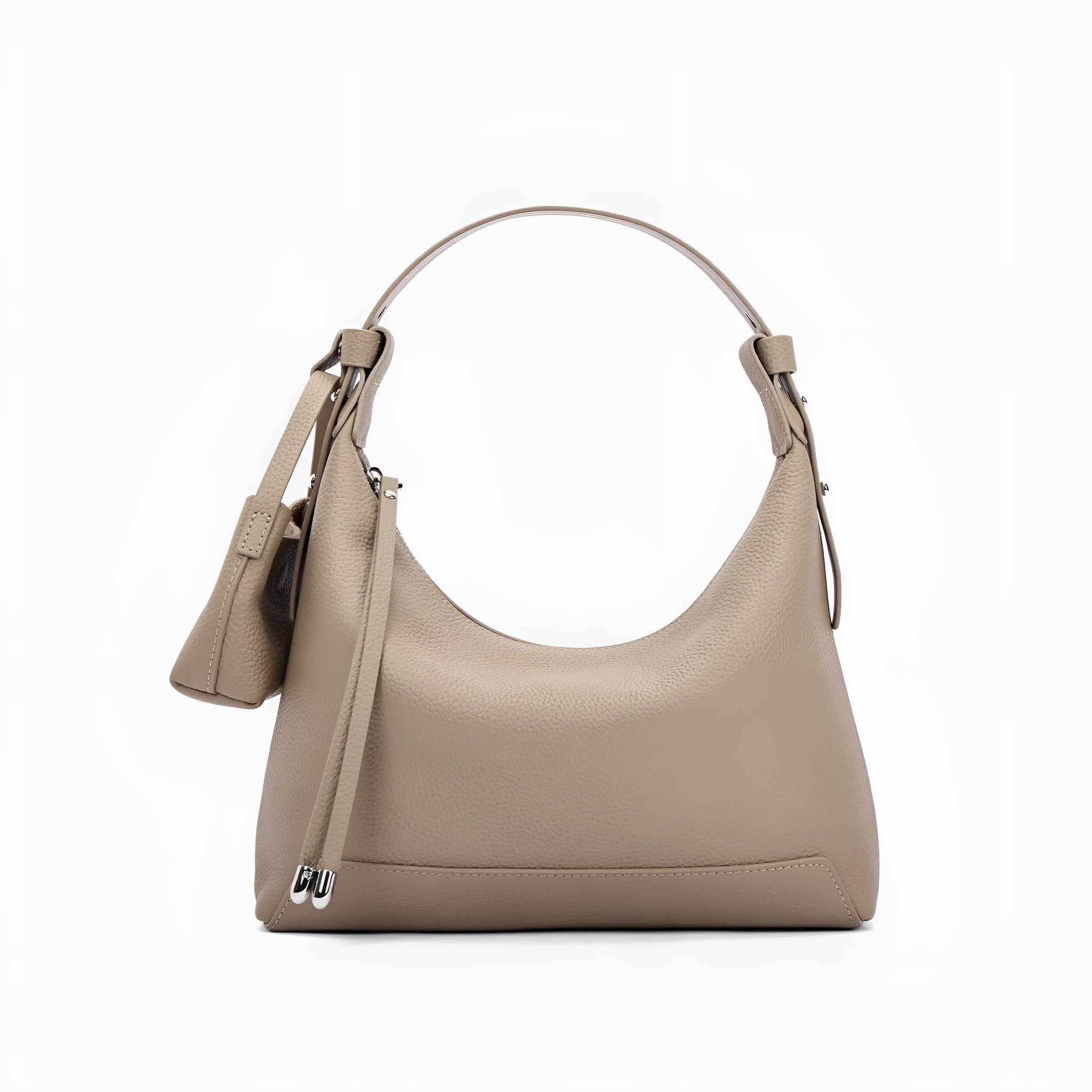 Genuine cowhide leather women's shoulder bag in urban simplicity style, shown in soft construction.