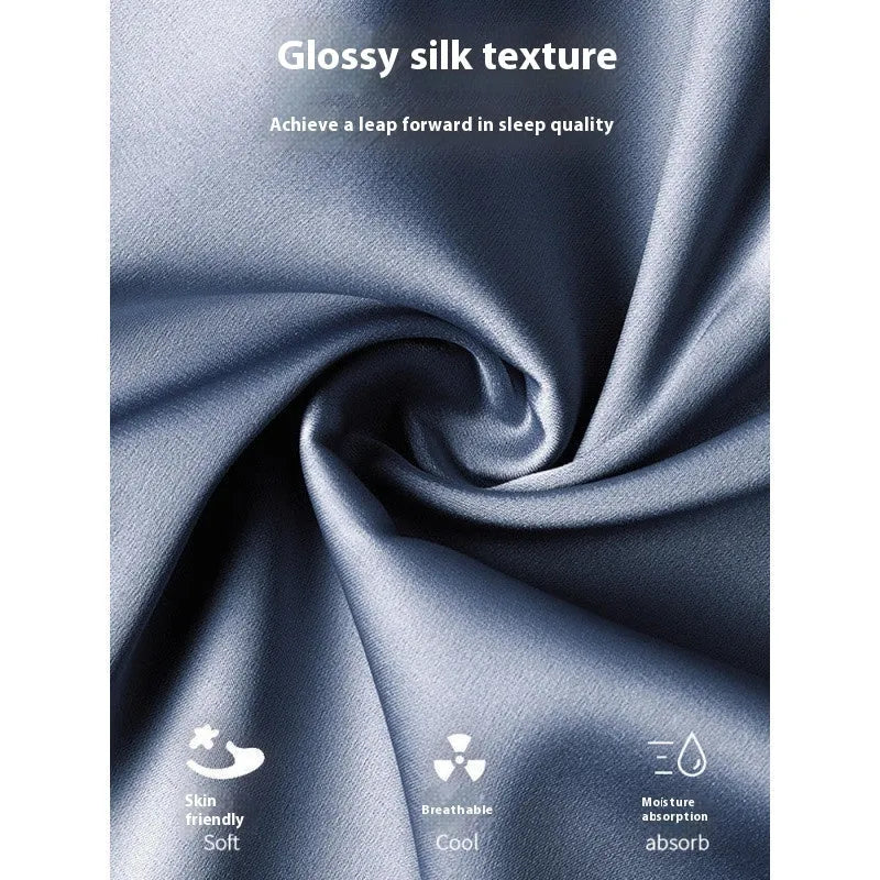 Men's thin ice silk three-piece homewear set in a choice of colours including black, blue, and champagne.