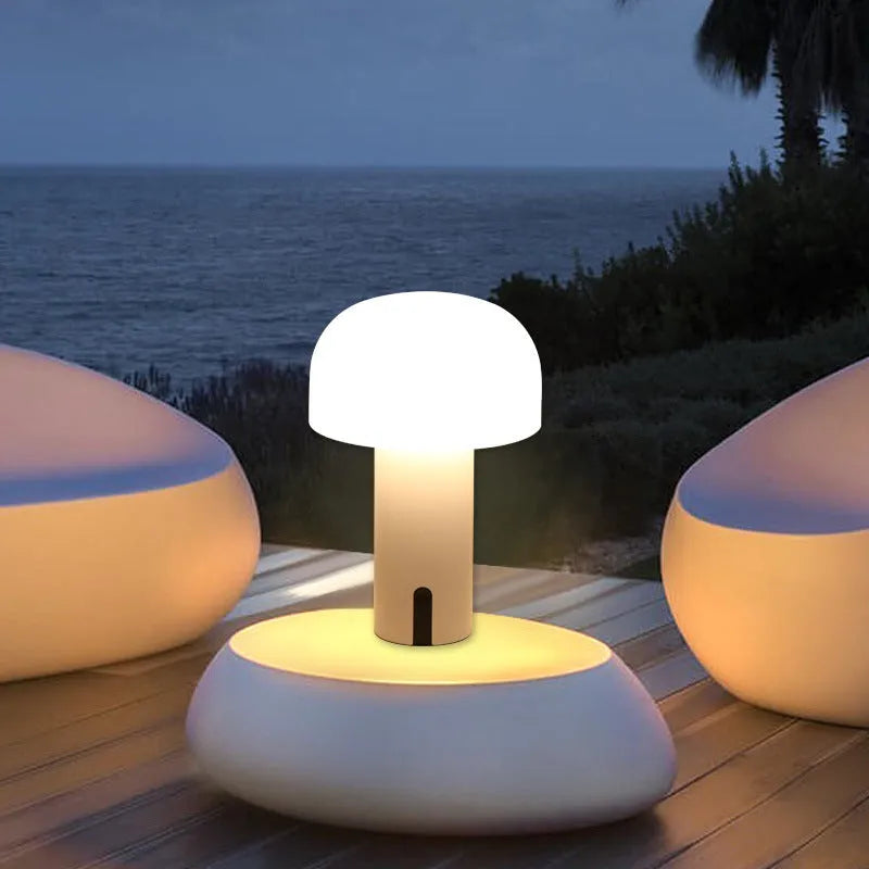 Decorative LED mushroom touch table lamp in warm white, 150x220mm, rechargeable bedside night light