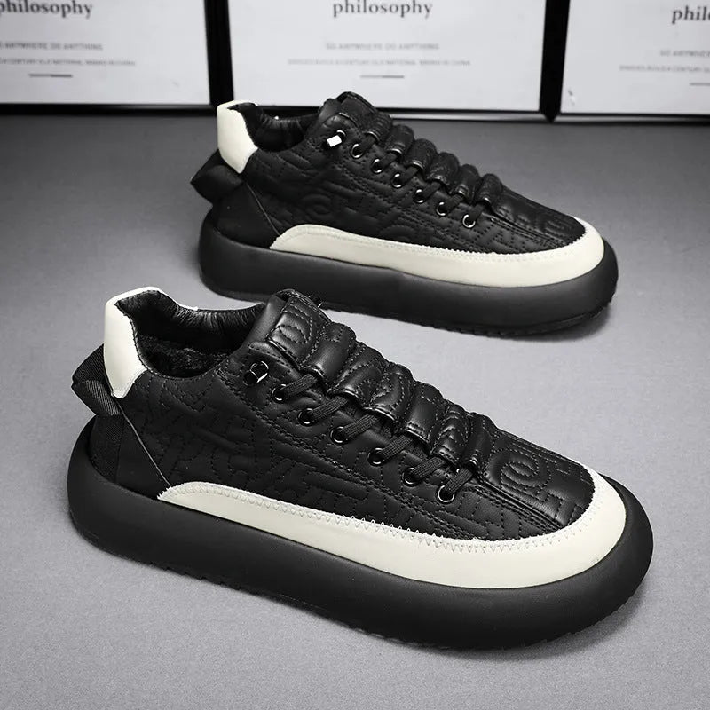 Men's casual board shoes synthetic PU upper elastic band thick sole black orange black white Milan sizes 39-44