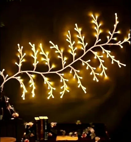 Flexible LED vine light garland with birch bark texture and 144 warm white lights