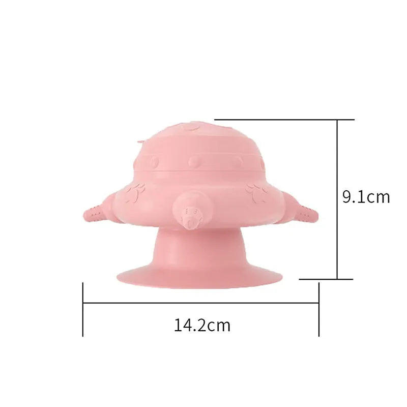 Pink silicone pet milk feeding bowl with bionic breast design and four teats.