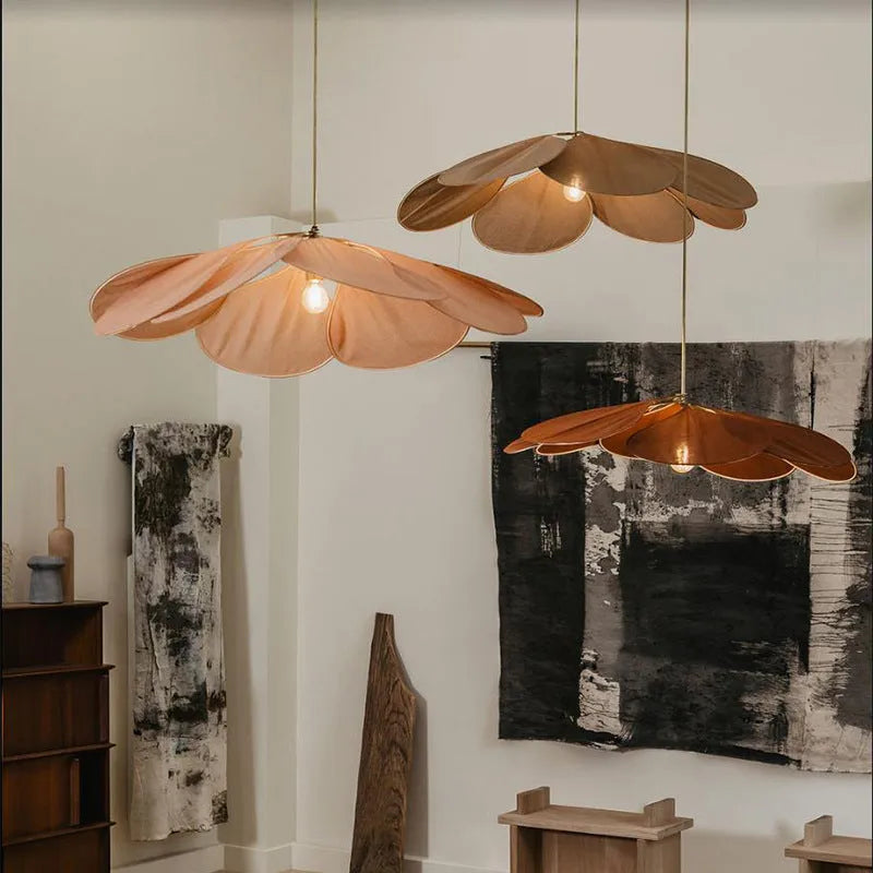 Bohemian cloth-craft hanging ceiling chandelier lamp in a choice of colours and large diameters.