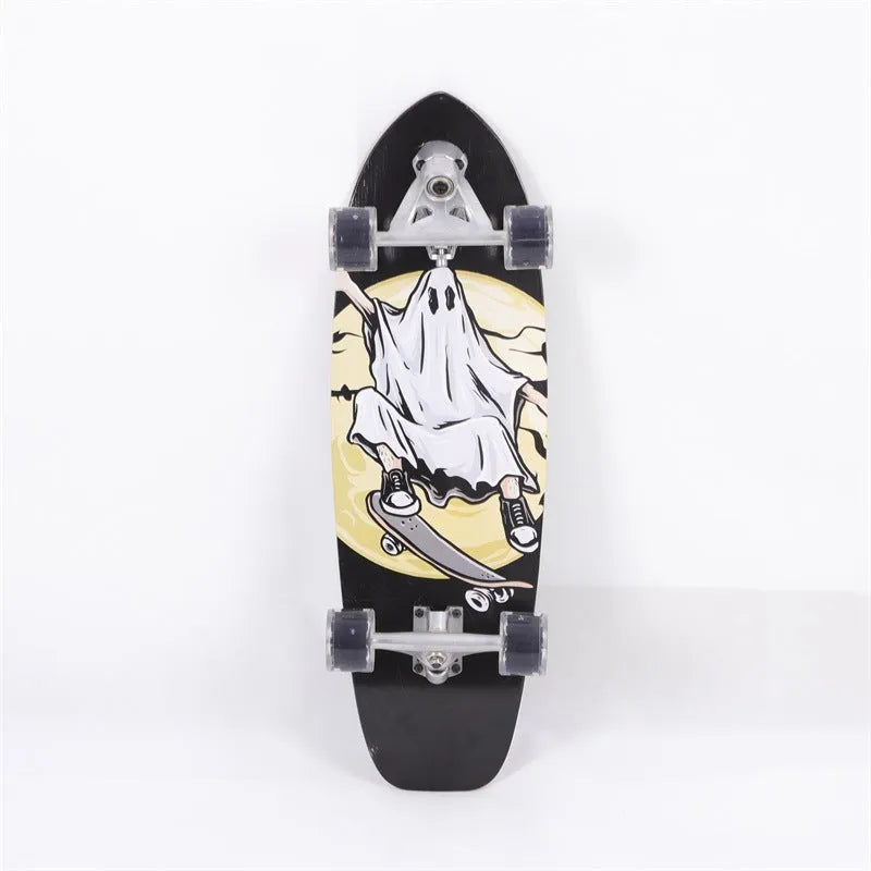 White 31-inch maple wooden street scooter skateboard complete set