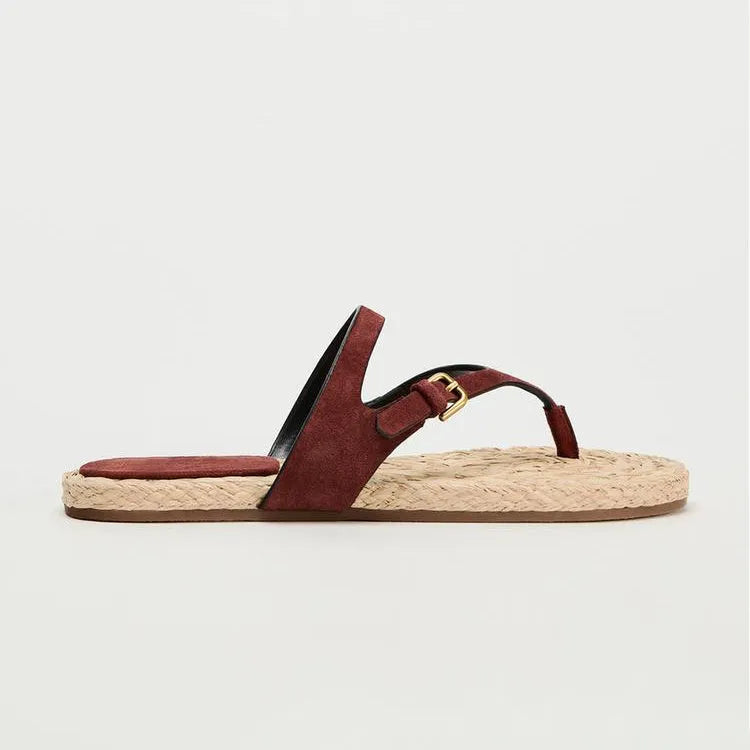Women's woven flip-flops in light green and red with microfiber leather upper, PVC lining, and rubber sole, 2cm heel