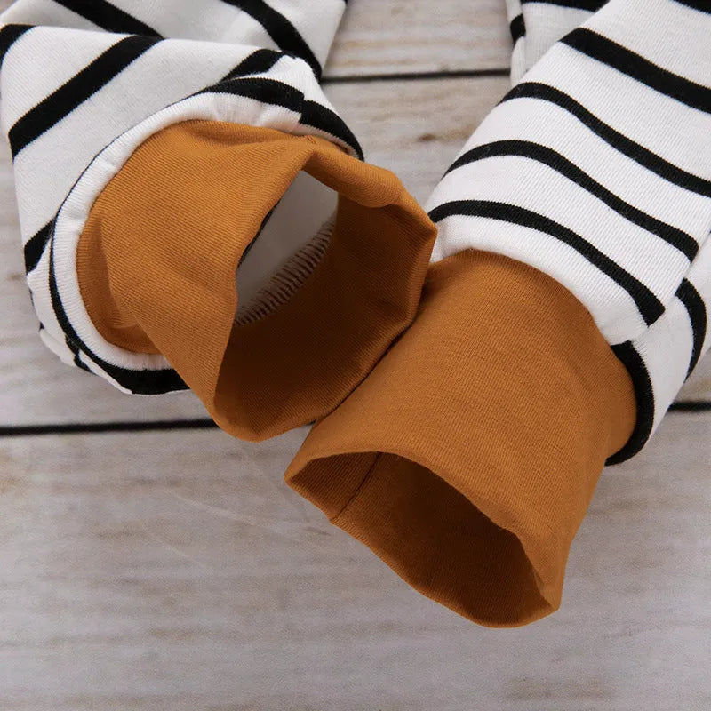 Cotton striped children's 3-piece set in Mibaise with hat, top, and pants for babies 70-100cm height