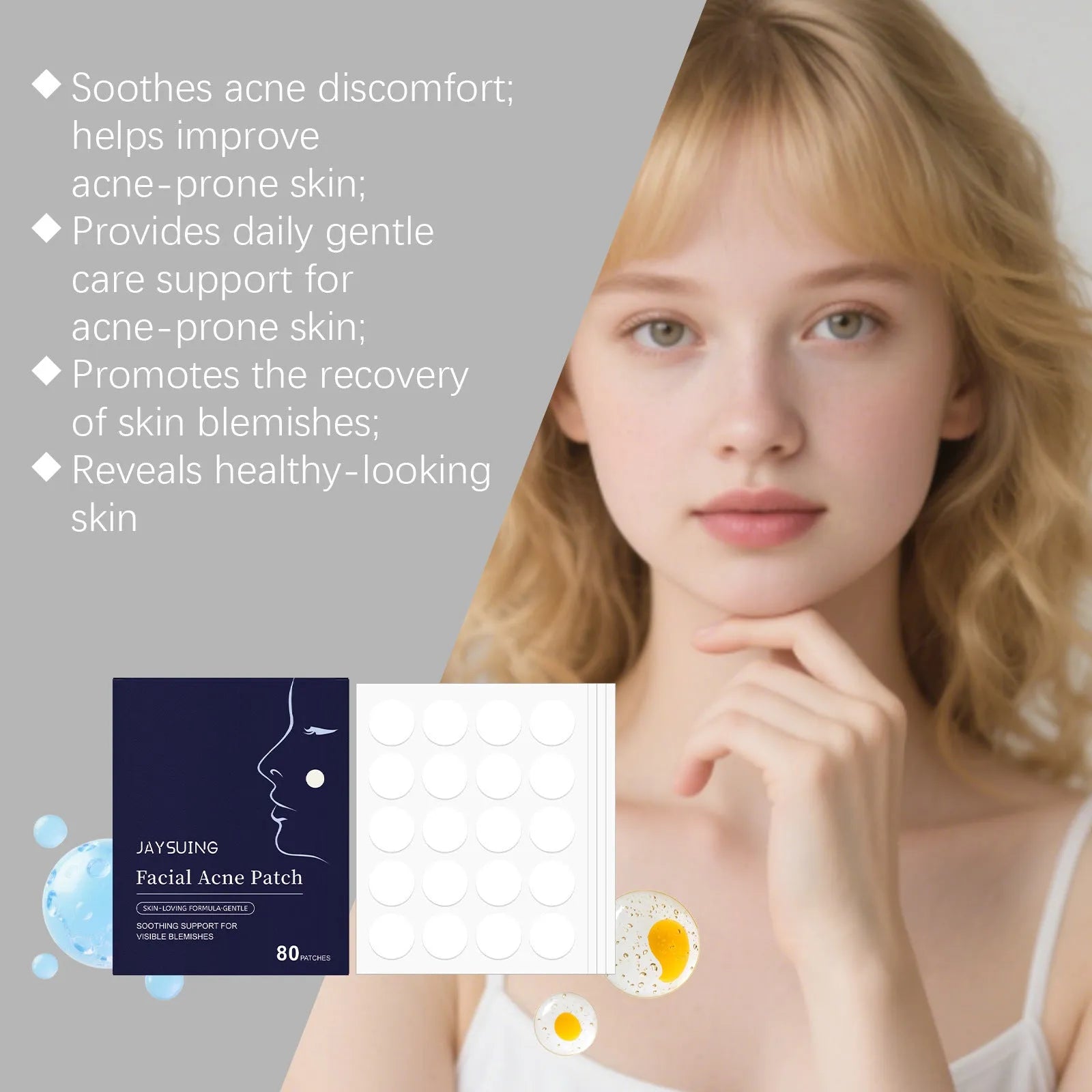 Pack of 80 breathable facial acne patches for daily skincare use