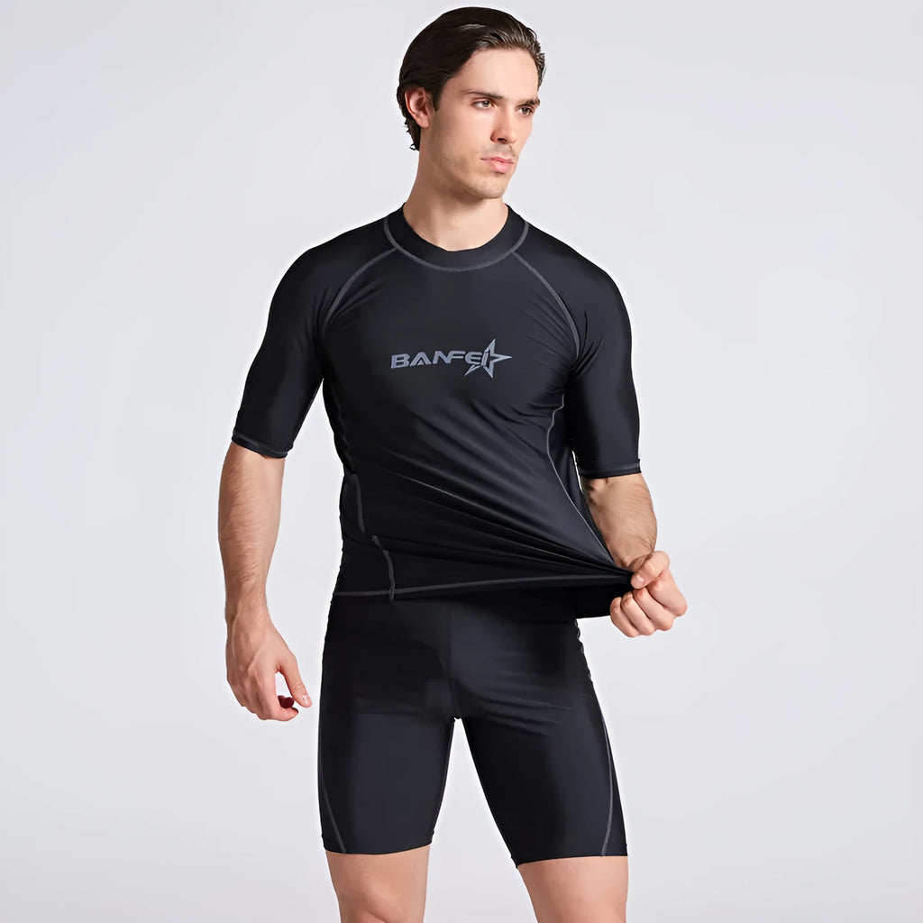 Men's quick-drying half sleeve swimsuit set for snorkelling and surfing in nylon fabric