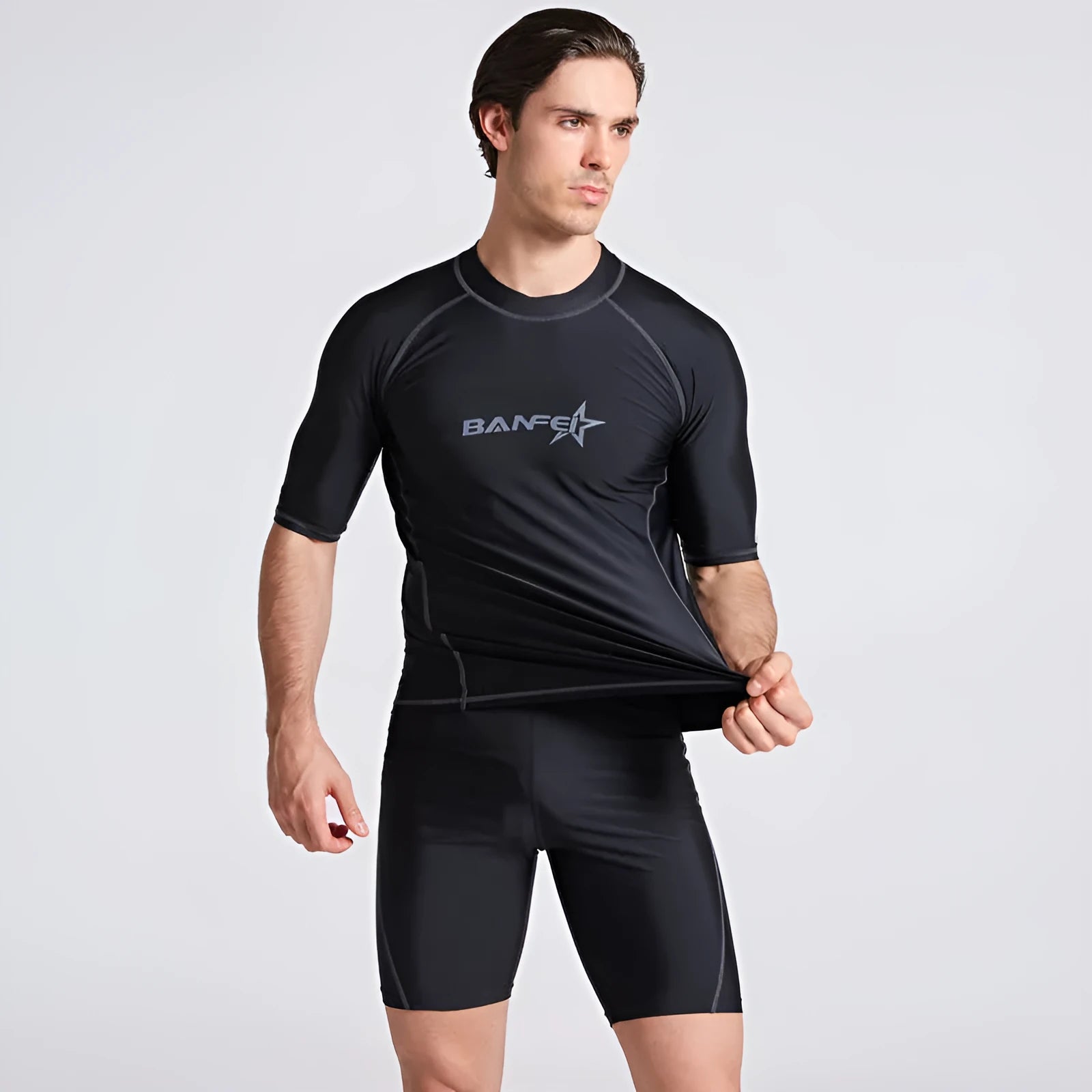 Men's quick-drying half sleeve swimsuit set for snorkelling and surfing in nylon fabric