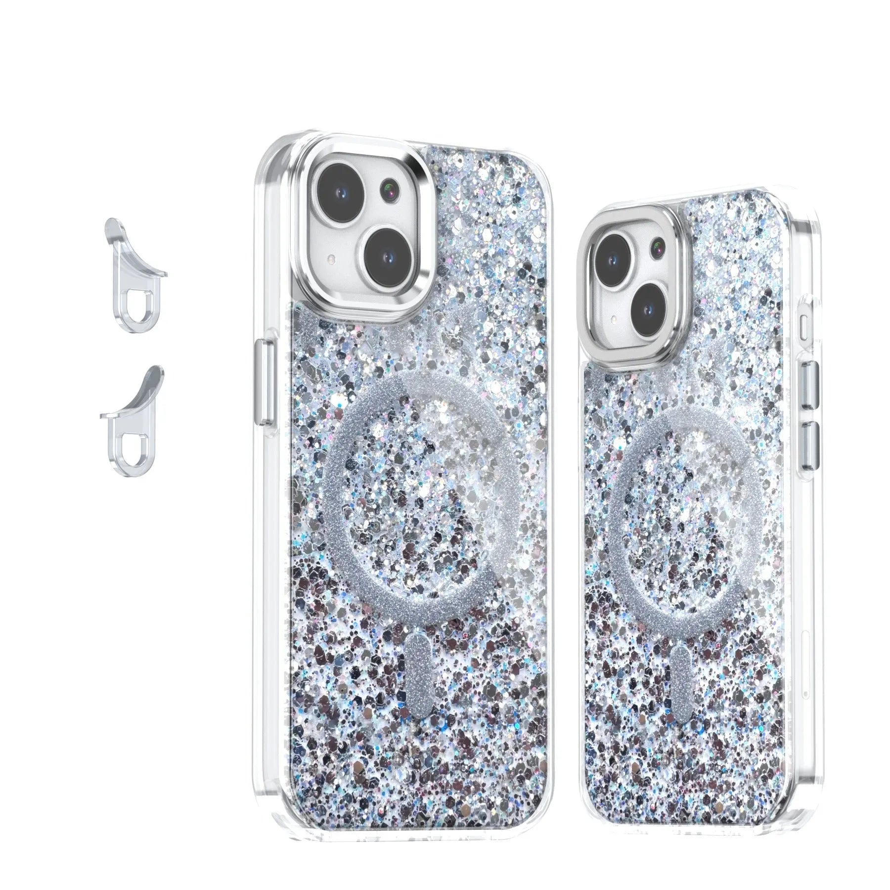Creative glitter sequins epoxy magnetic phone case for iPhone, transparent back, TPU, available in multiple colours compatible with IP12 to IP16 series