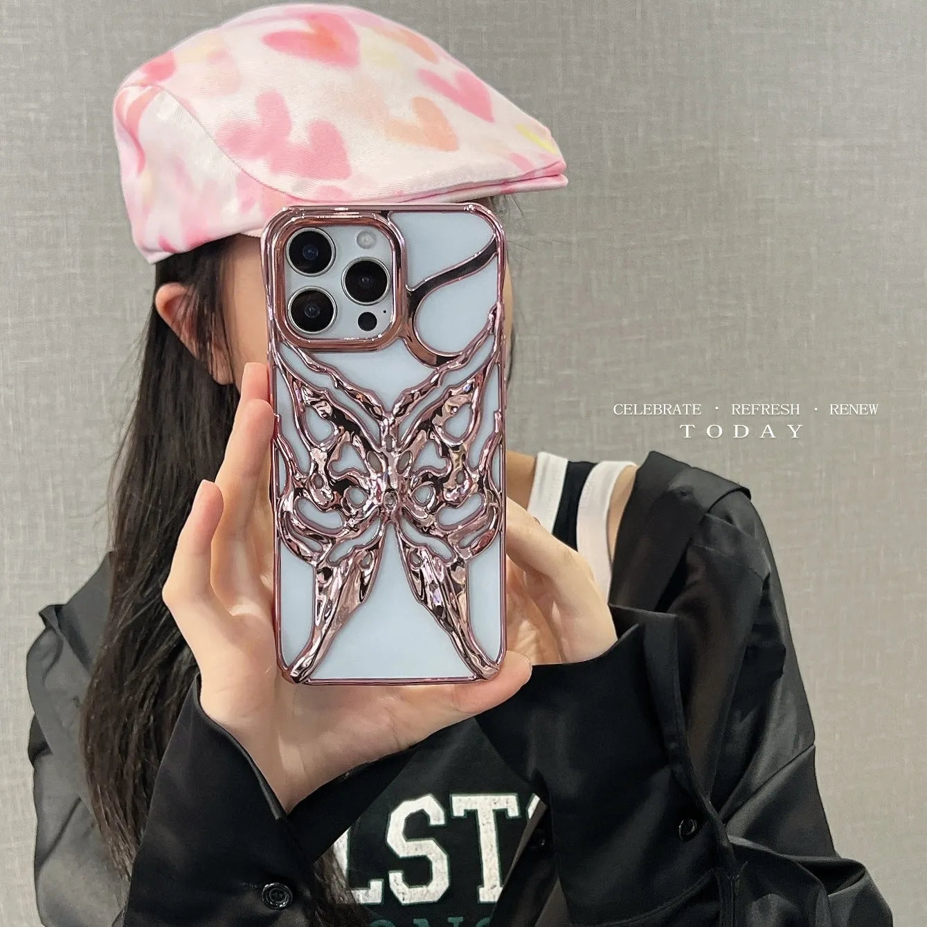 TPU mobile phone case with hollow butterfly electroplated design in silver, suitable for Apple iPhone 16 Pro