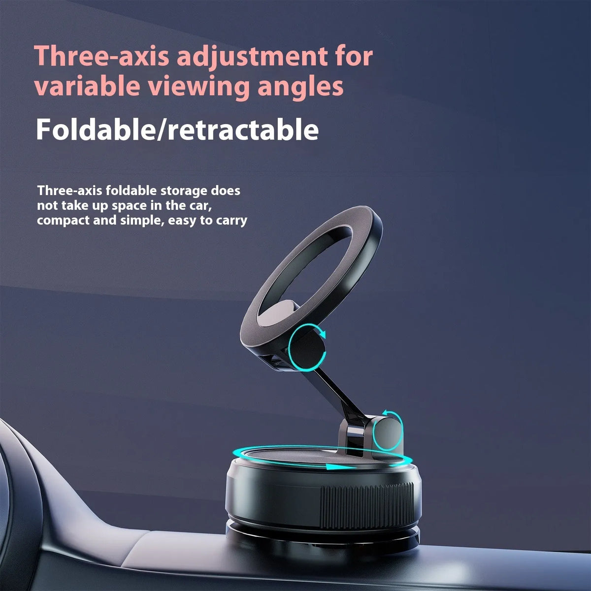 Magnetic car phone holder with vacuum suction cup, 7.5W, shown in black or white styles 283, K007 and K009