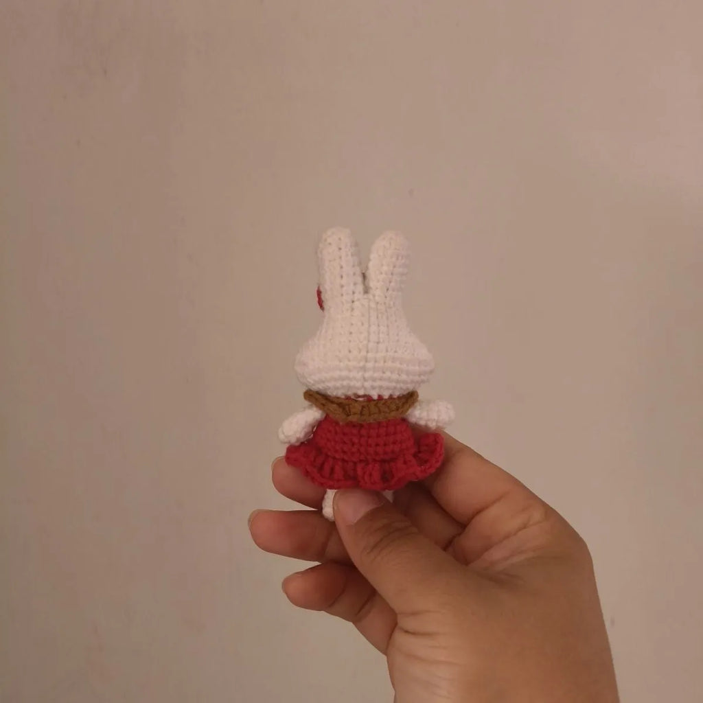 Hand-crocheted wool rabbit key chain pendant with optional key ring attachment