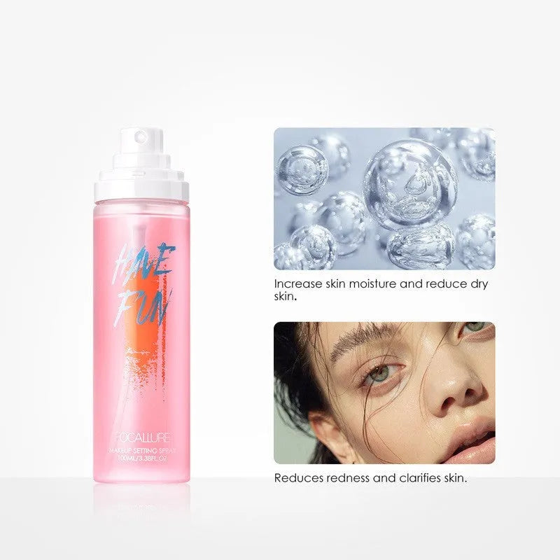 Pink 100ml makeup mist spray bottle for long lasting smear-proof makeup setting
