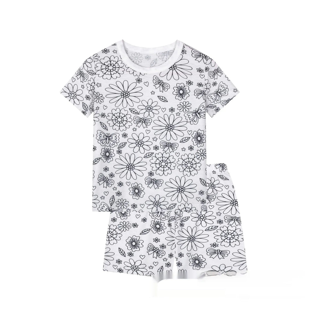 Cotton children loungewear pajama suit in unicorn print, top and pants set, sizes 2T to 9T