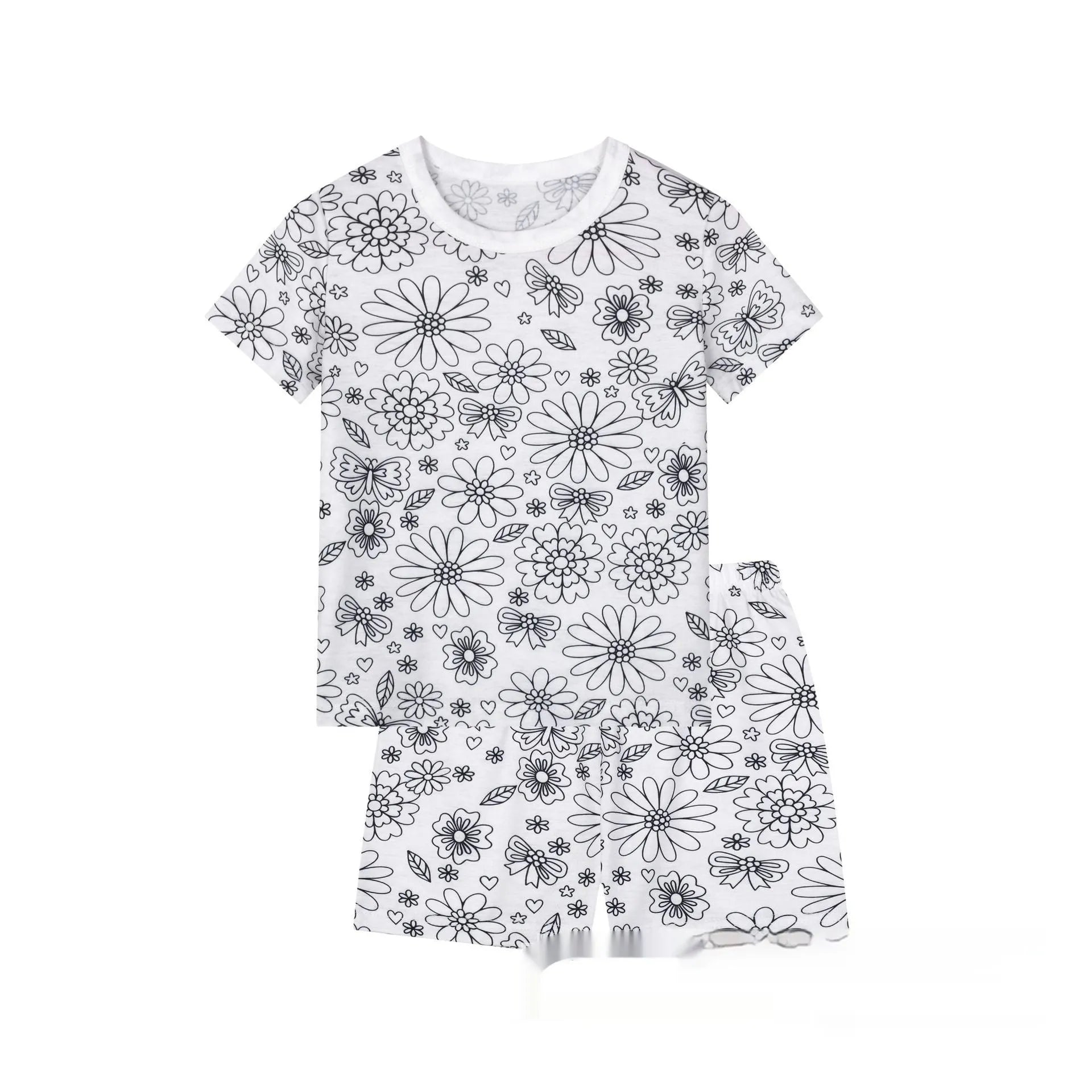 Cotton children loungewear pajama suit in unicorn print, top and pants set, sizes 2T to 9T