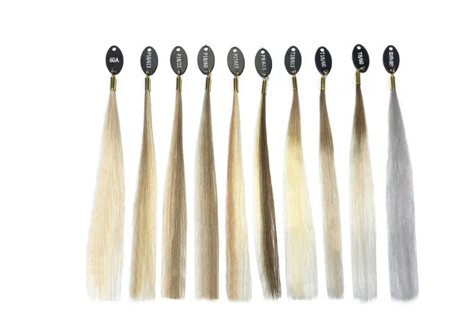 Hand-woven human hair colour board with 48 colour strands for salon colour matching