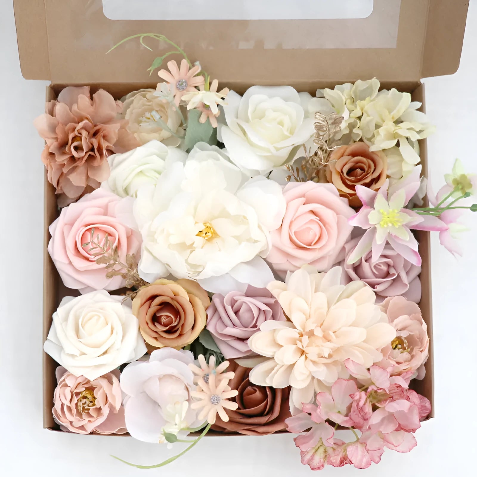Lotus Pink Champagne Rose silk flower box half-handmade arrangement in decorative box