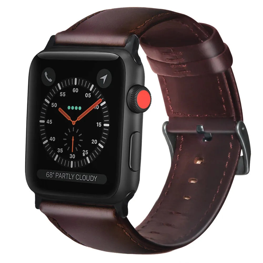 Top layer cowhide oil wax leather strap for Apple Watch 38-40mm and 42-44mm in four brown colours