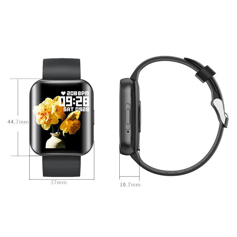 Curved screen smart bracelet with 1.72-inch colour display, silicone band, and metal-plastic body in black