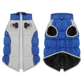 Windproof cotton dog coat for medium and large dogs in black, blue, red, and navy, sizes XL to 6XL