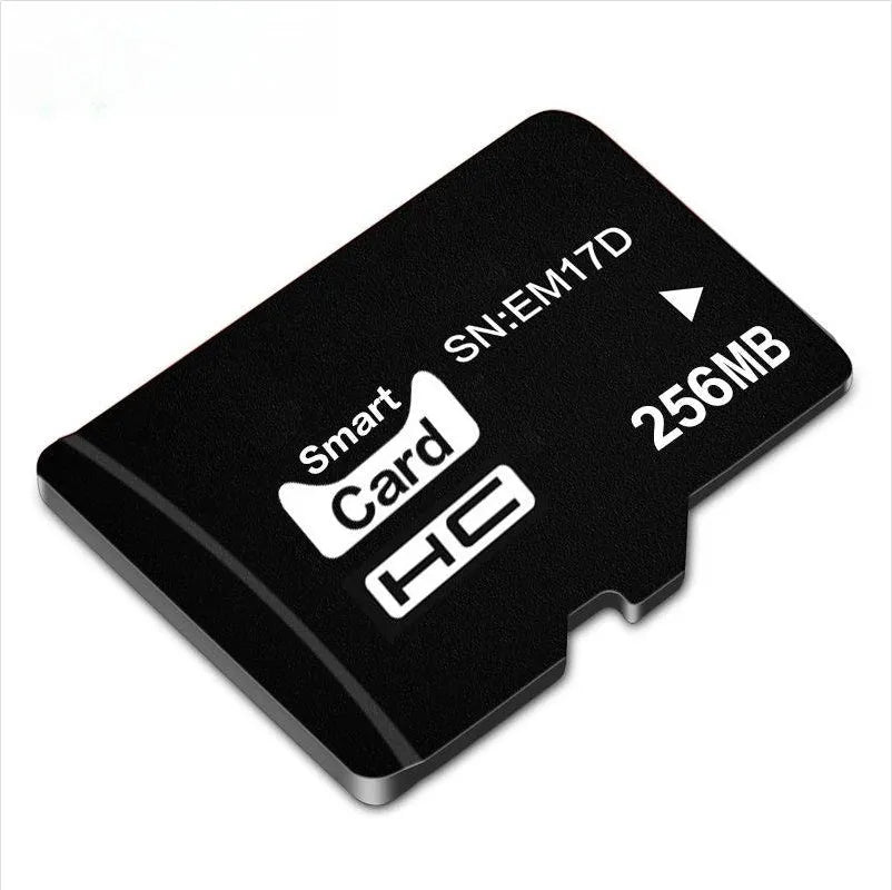 256MB TF microSD memory card in a packaged case for speakers and cameras.