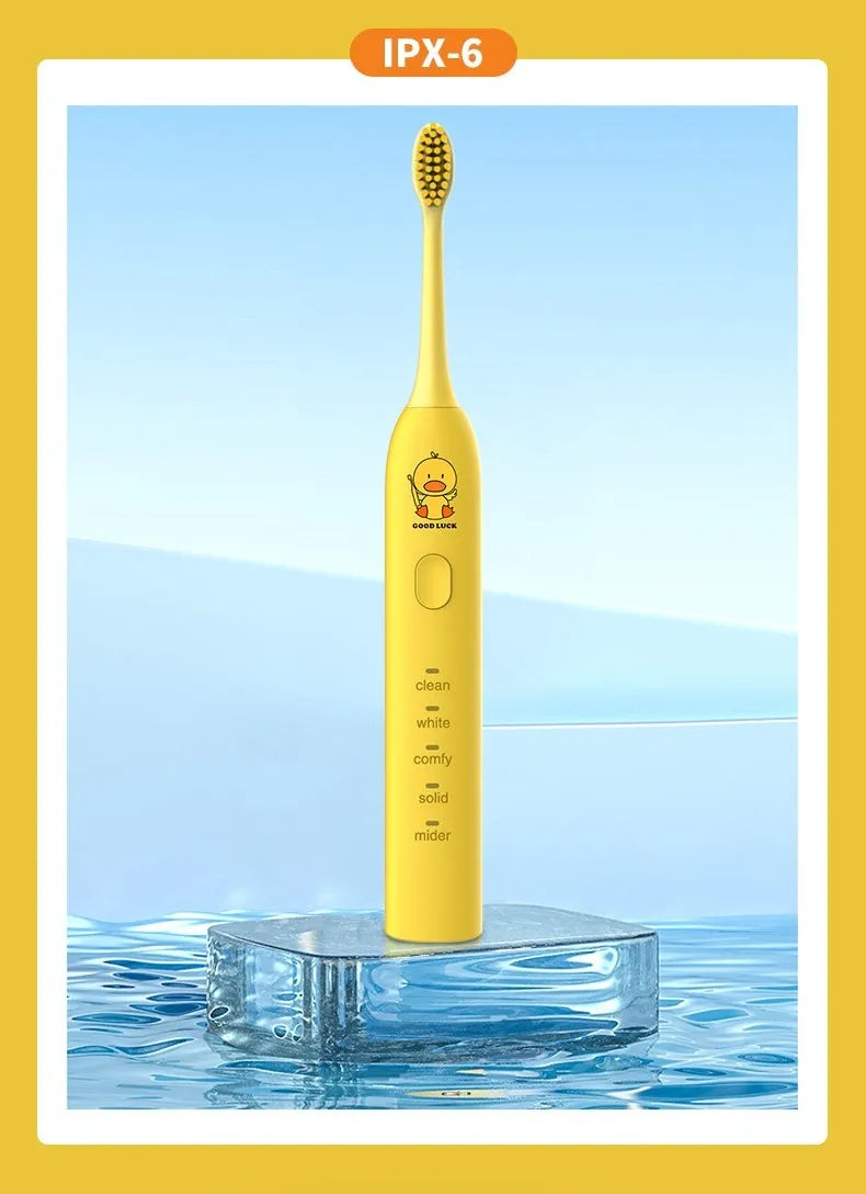 Small yellow duck rechargeable electric toothbrush with soft bristles