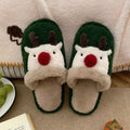 Women's brown Christmas elk plush slippers with non-slip PVC sole