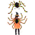 Green Halloween spider backpack with purple LED lights in plush material