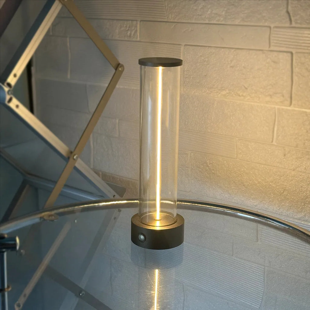 Tall, narrow modern USB LED night light strip with glass panel and magnetic base.
