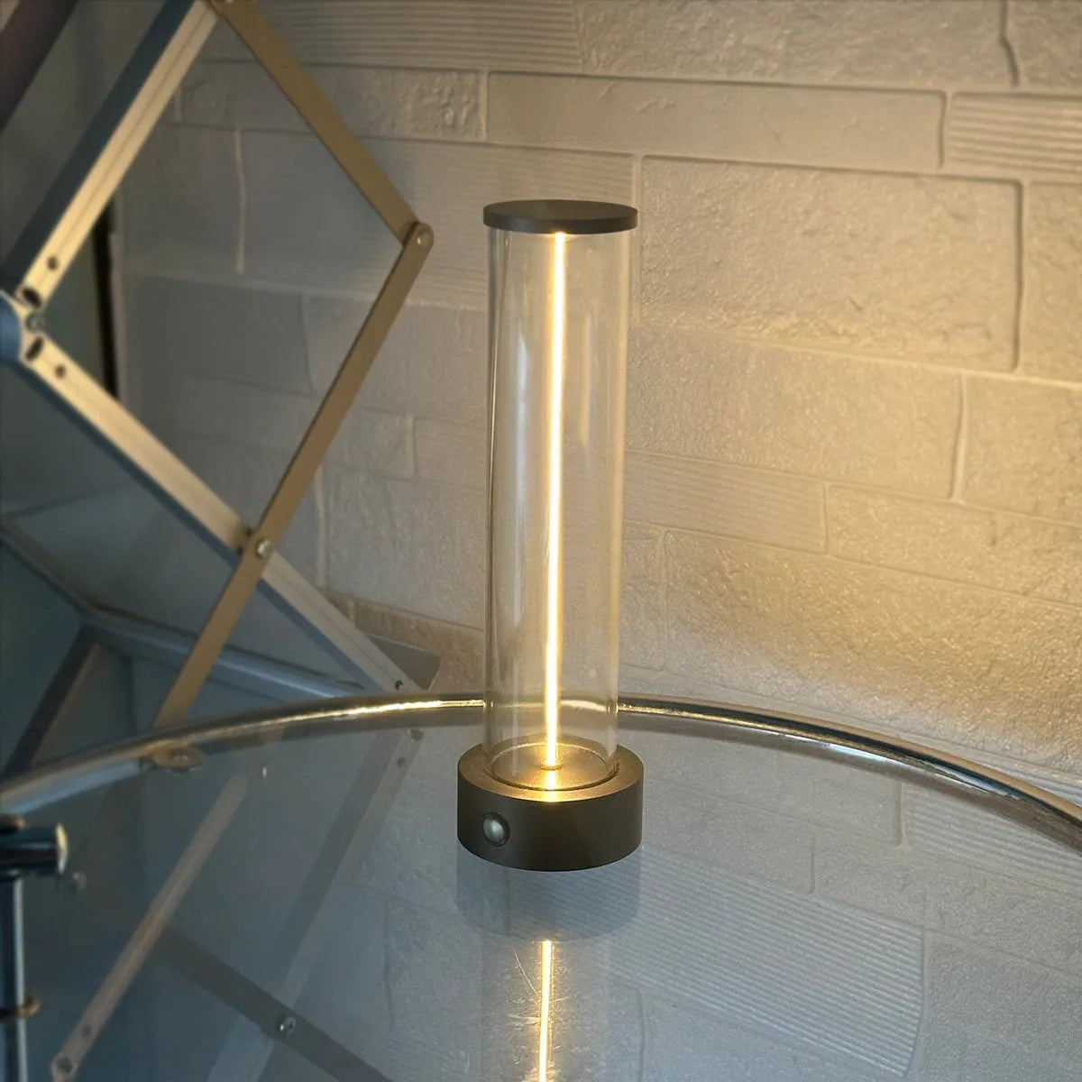 Tall, narrow modern USB LED night light strip with glass panel and magnetic base.