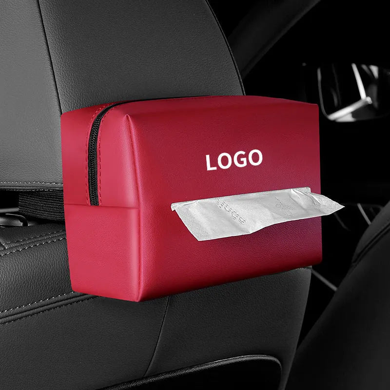 Leather tissue paper extraction box 18cm x 12.5cm x 9cm for home or car, available in black dark green grey and mocha brown