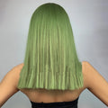 Ladies plant green straight synthetic wig with Qi bangs on display