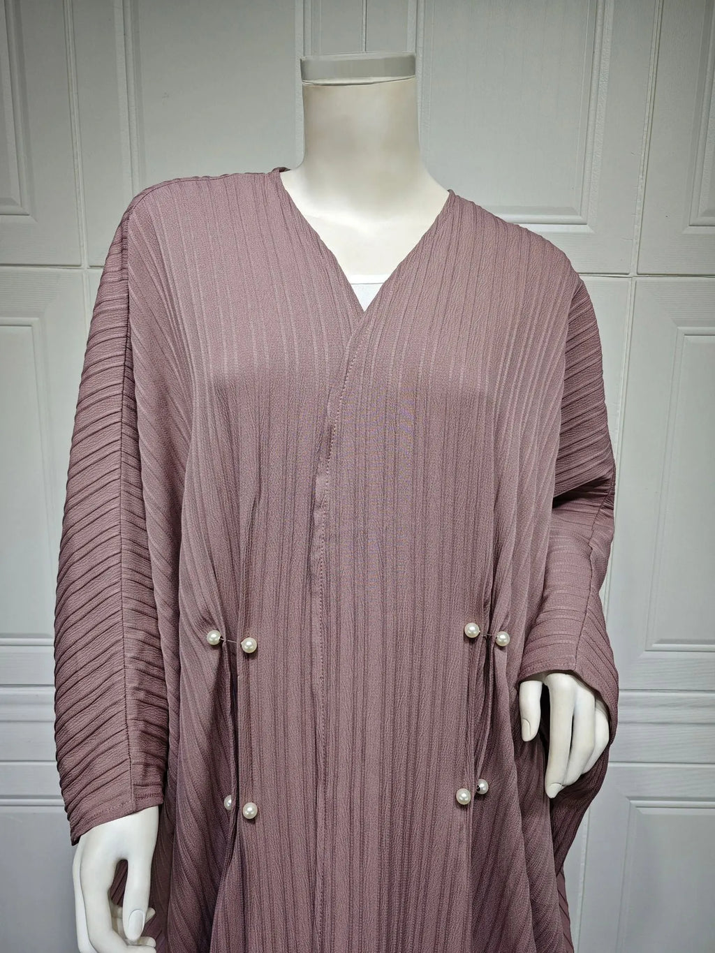 Turkish striped abaya cardigan robe in light coffee colour with batwing sleeves for Muslim women