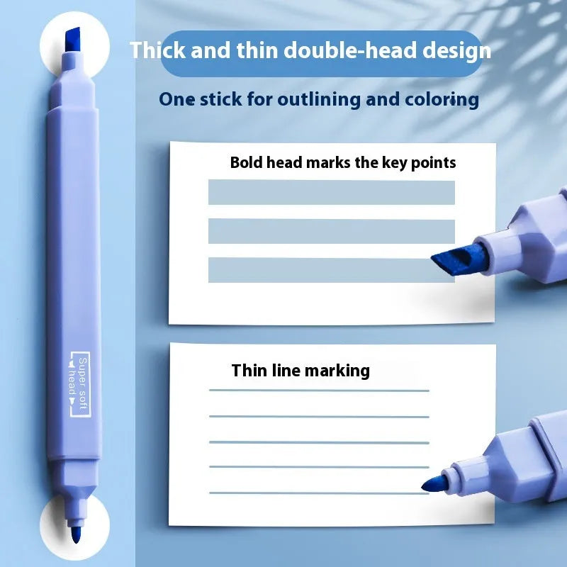 Set of double-ended fluorescent highlighting pens in mixed colours on a white background.