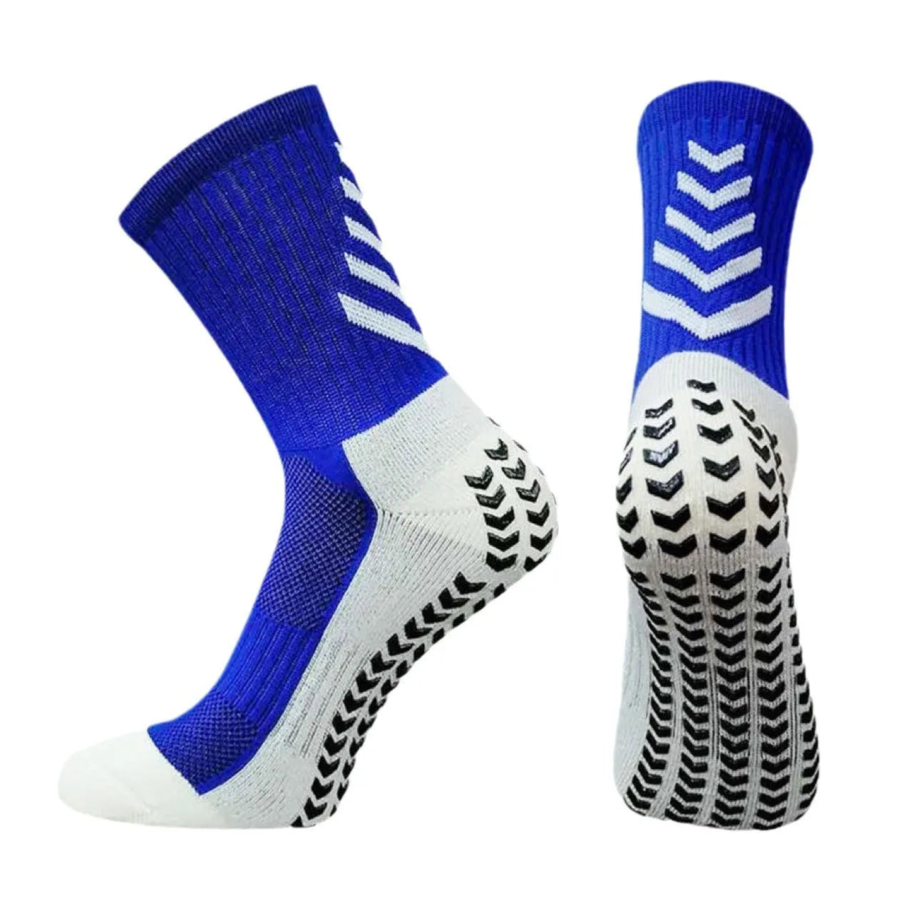 Men's patterned mid-calf sports socks with non-slip silicone grips in multiple colour options.